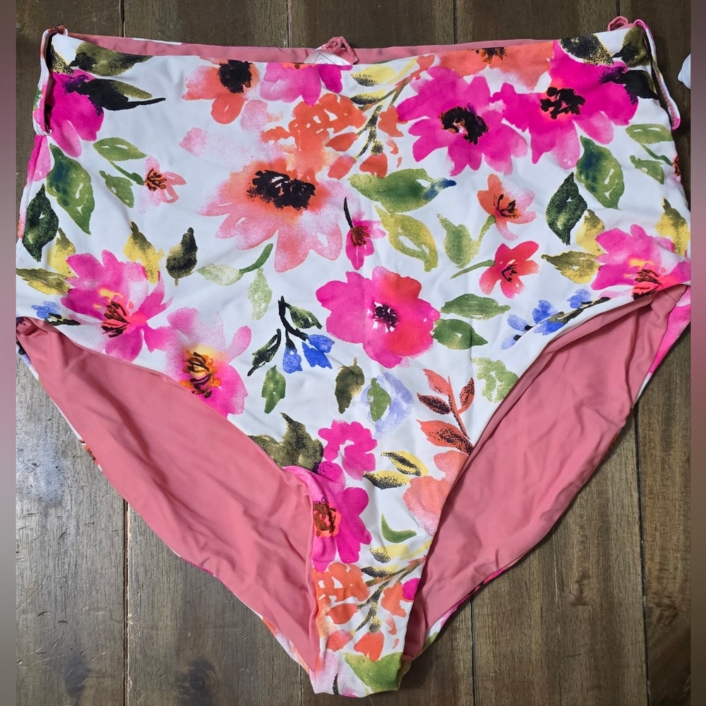 Coral Reef Swim Nori Reversible Bottoms Watermelon Floral LARGE